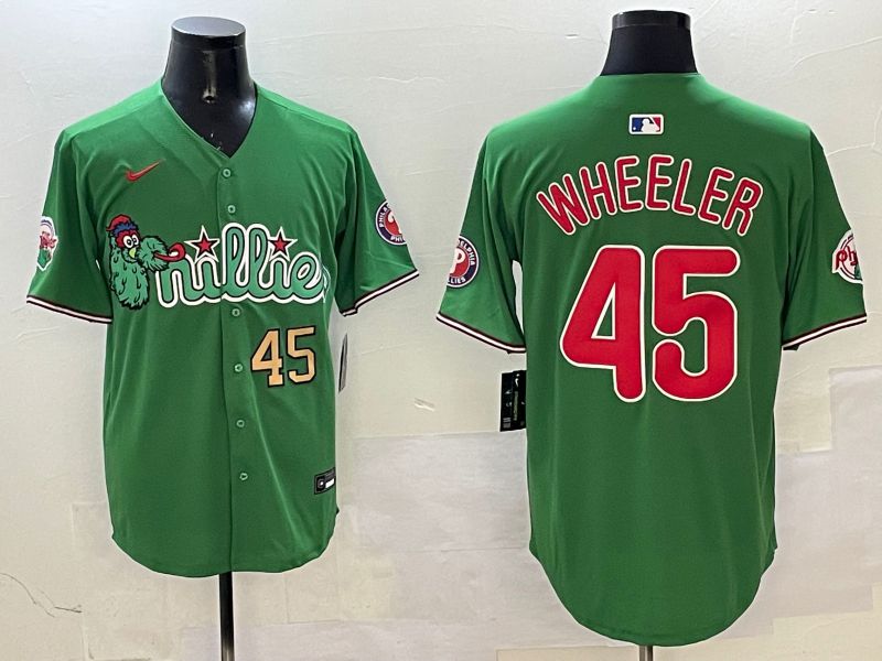 Men Philadelphia Phillies #45 Wheeler Green Three generations Joint Name Game 2025 Nike MLB Jersey style 4